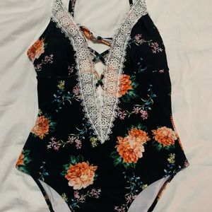 Cupshe Black Floral Lace One Piece Swimsuit